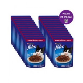 Felix Gato Carne, Hígado y Pollo en Salsa 85g (24 pzas)